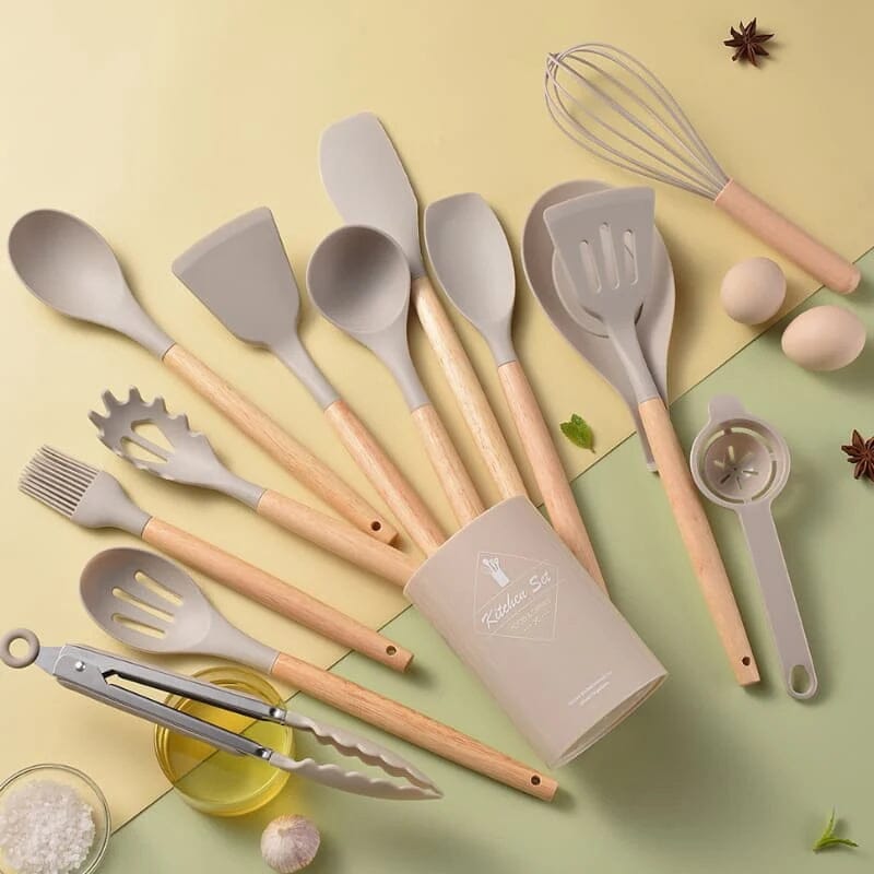 Kit de Utensílios de Cozinha Silicone Master 12 Peças Kit de Utensílios de Cozinha de Silicone com 12 Peças Superfacilita Cinza 